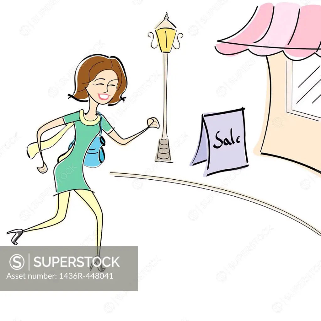Woman running for shopping in a sale