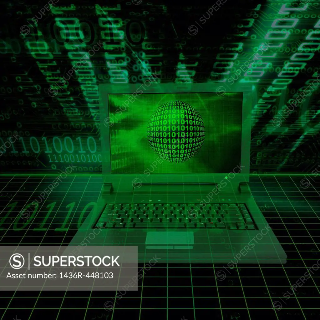 Laptop with binary digits background