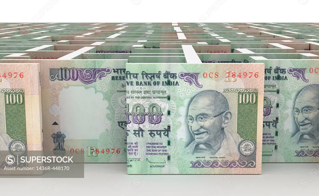 Money maze of Indian one hundred rupee notes