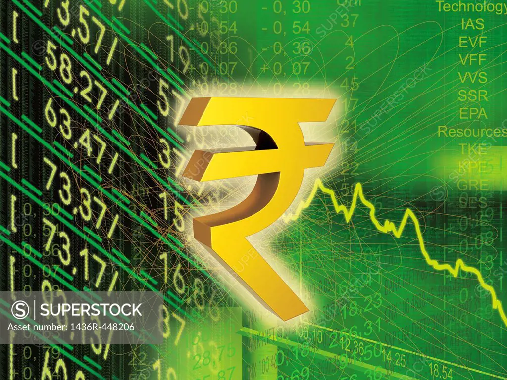 Indian rupee symbol with financial figures