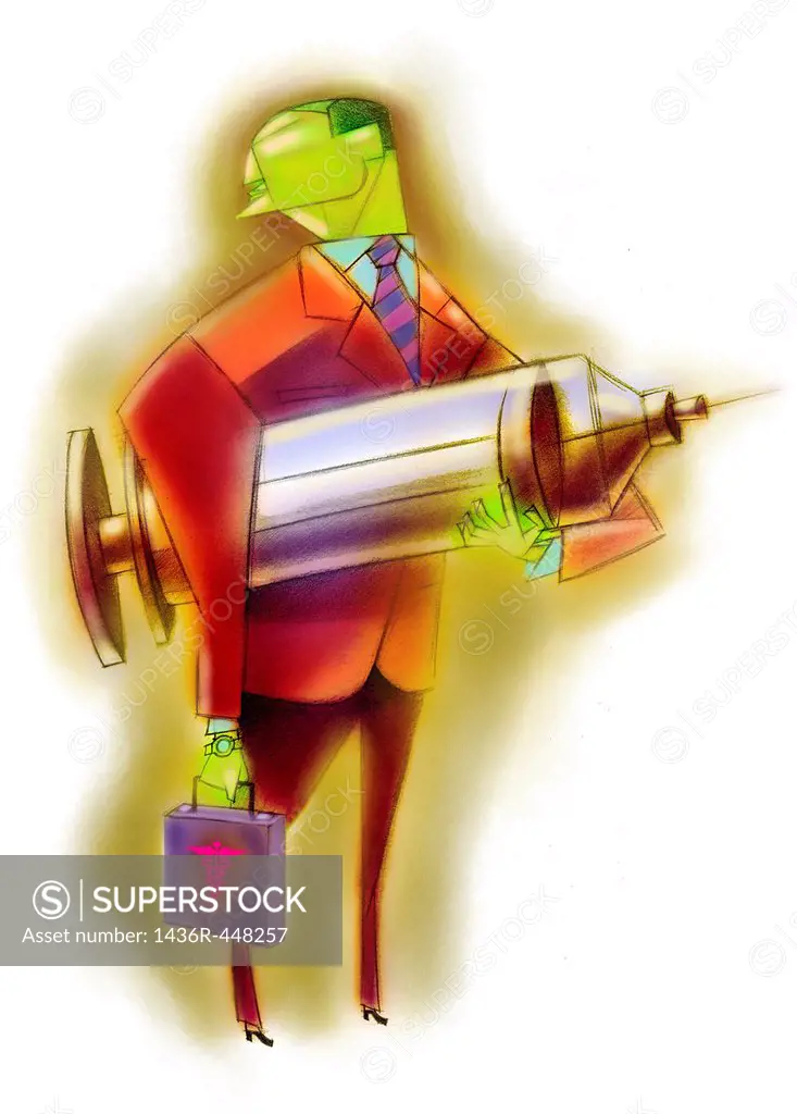 Businessman carrying a syringe