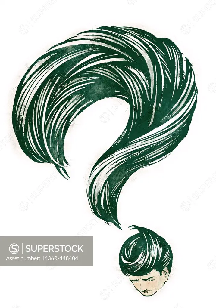 Question mark formed with the hair of a person