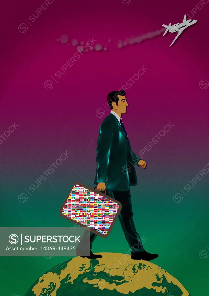 Businessman walking on a globe