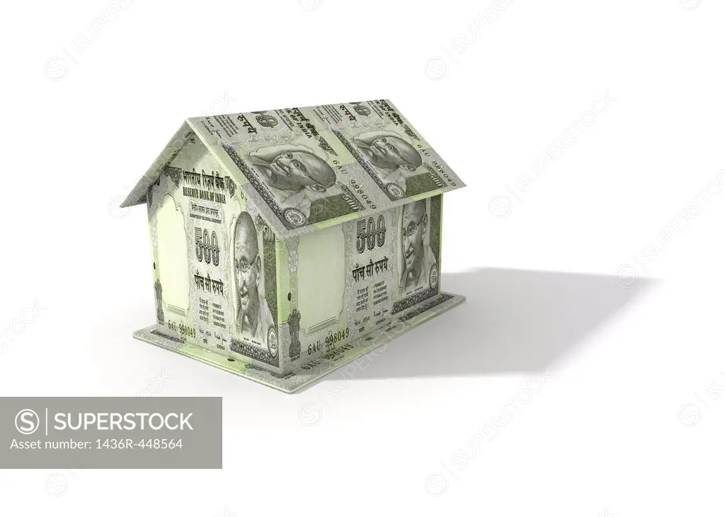 House made from Indian currency notes
