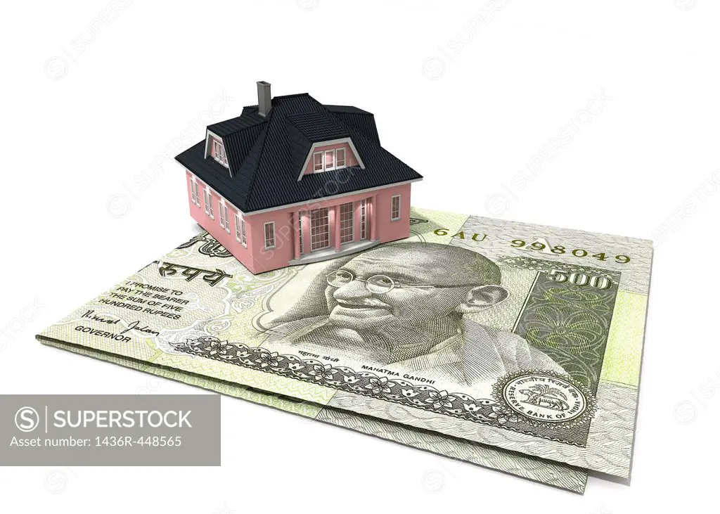 Model home on Indian five hundred rupee note