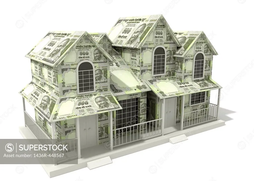 House made from Indian currency notes