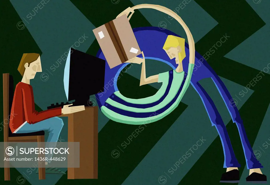 Conceptual image of online shopping over colored background