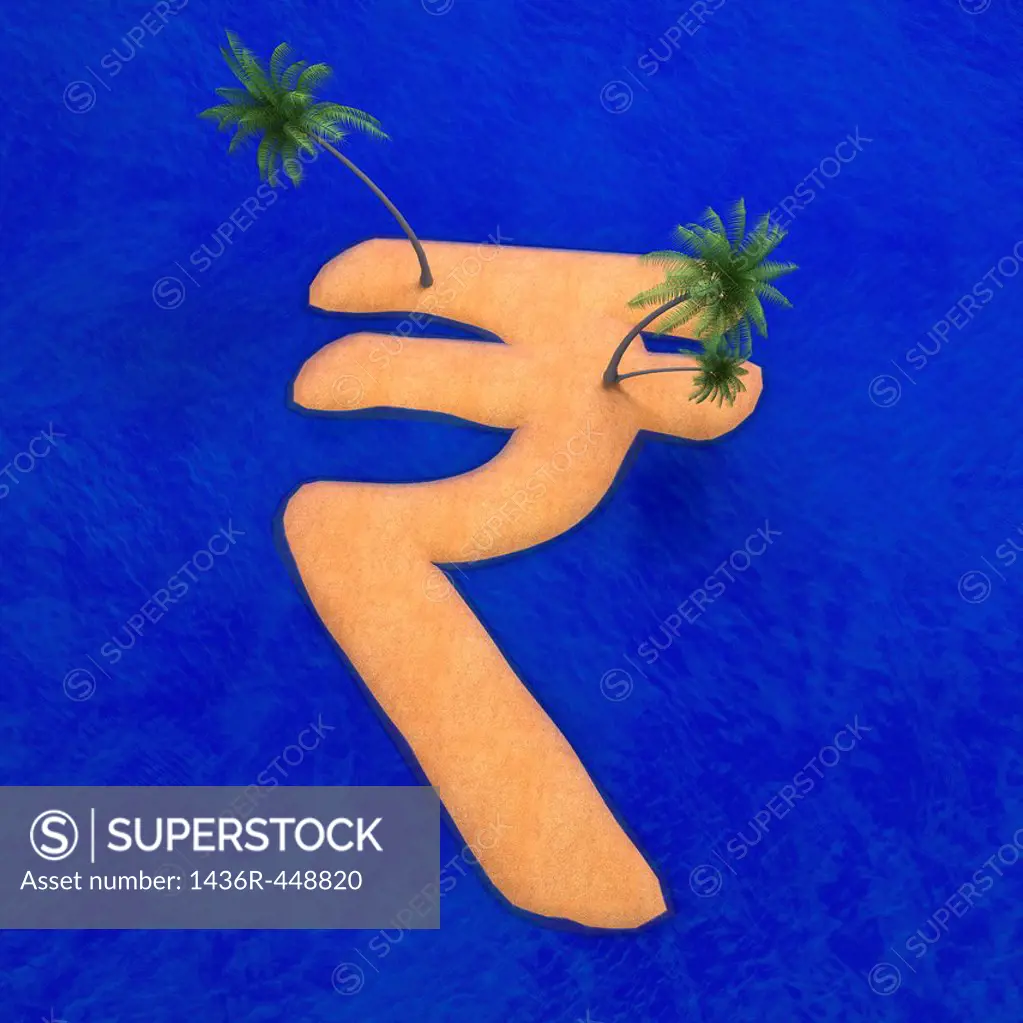 High angle view of island in a form of Indian Rupee currency