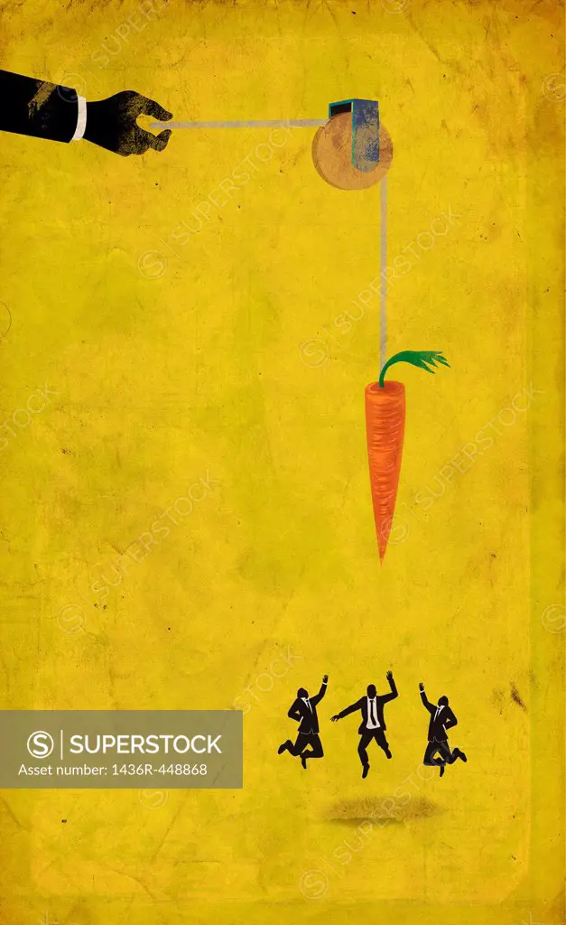 Illustrative image of business people jumping for carrot depicting competition for incentive