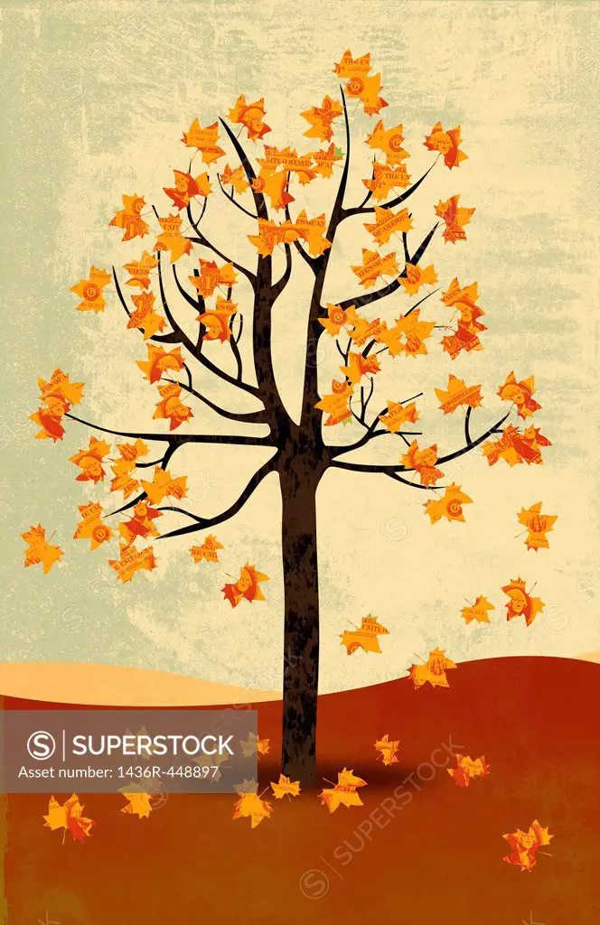 Illustrative image of maple tree in autumn representing the concept of recession