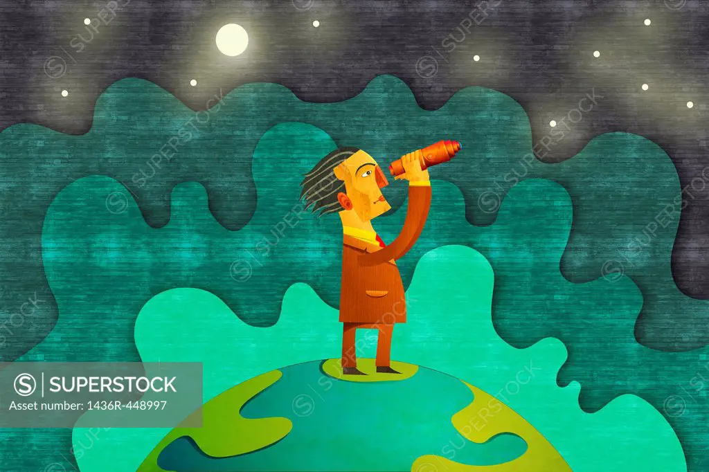 Illustrative image of businessman looking through binoculars representing business forecasting