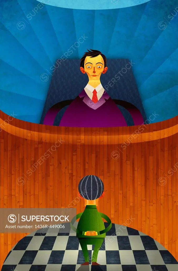 Illustrative image of judge looking at man representing accusation