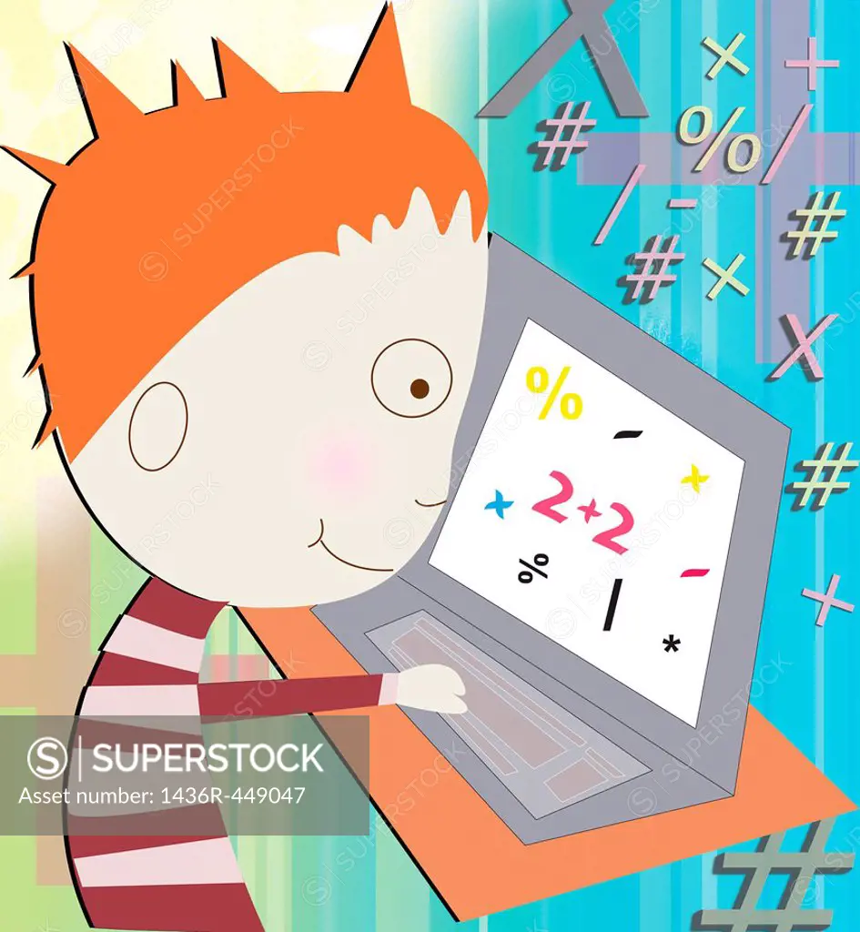 Boy learning on a computer