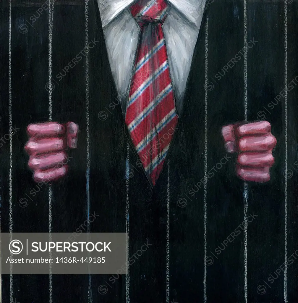 Illustration of businessman in a prison