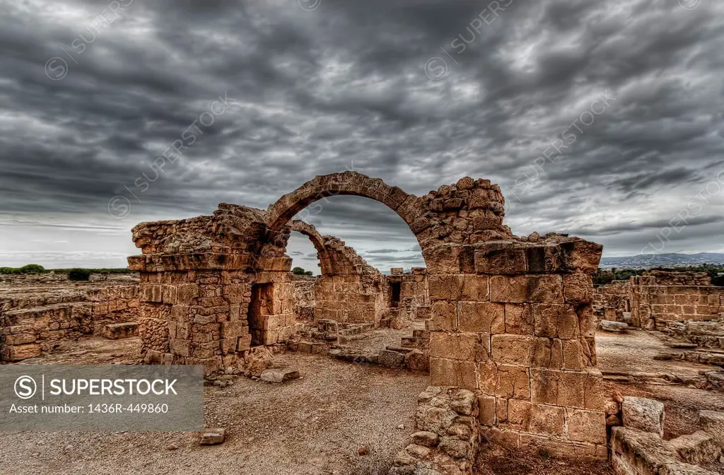 Ruins of an ancient byzantine castle in Paphos archaeological complex, Cyprus.