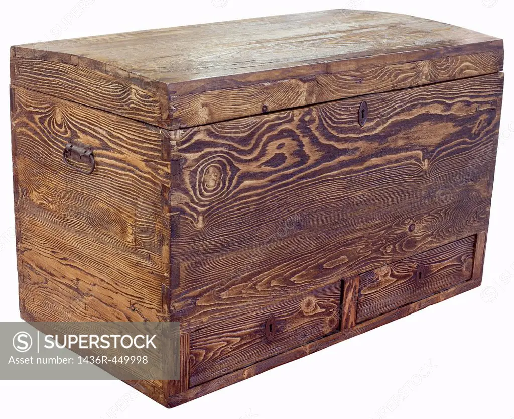 Vintage Wooden Chest Isolated with Clipping Path.