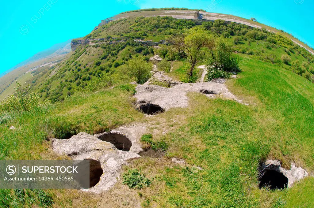 Light windows, Cave City - Baqla (Bean), Bakhchysarai Raion, Crimea, Ukraine, Eastern Europe.