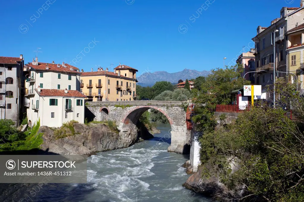 The Old Bridge (Ponte Vecchio), Ivrea, Piedmont, Italy.