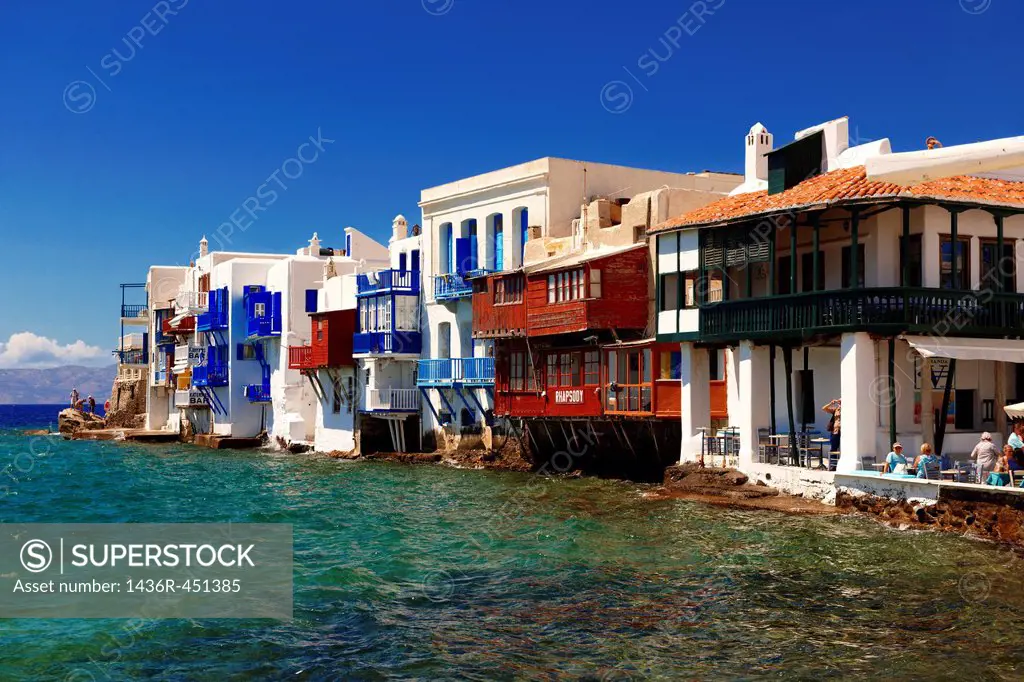 The Venetia neibourhood of the Kastro District of Chora, Mykonos, Cyclades Islands, Greece.