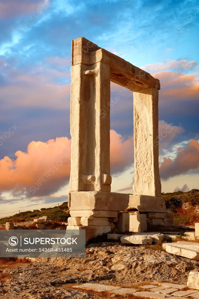 Doorway of the ruins of the Temple of Apollo. Naxos, Greek Cyclades Islands.