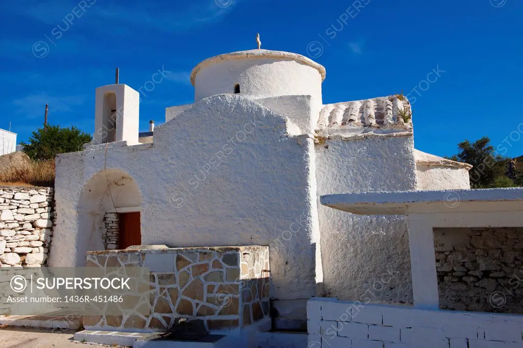 Byzantine Aghios Stefanos Church and old wash house , Pano Kastro, Naxos, Greek Cyclades Islands.