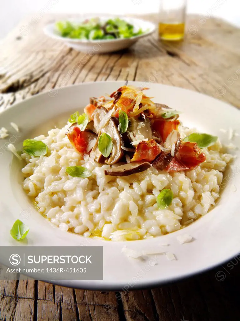 Classic risotto with wild porcini mushrooms and bacon.