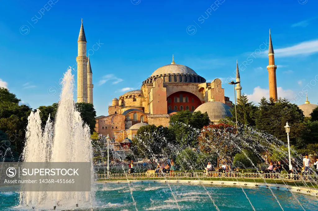 The exterior of the 6th century Byzantine (Eastern Roman) Hagia Sophia ( Ayasofya ) built by Emperor Justinian. The size of the dome was un-surpassed ...