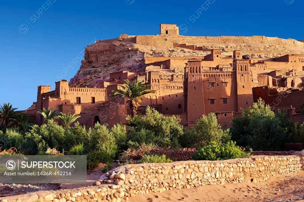Adobe buildings of the Berber Ksar or fortified village of Ait Benhaddou, Sous-Massa-Dra Morocco.