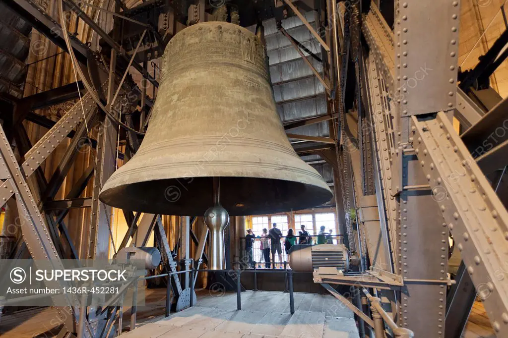 Saint Peter`s Bell in Dome Cologne, largest free-swinging bell in the world, weighing 24000kg and 322cm diameter.