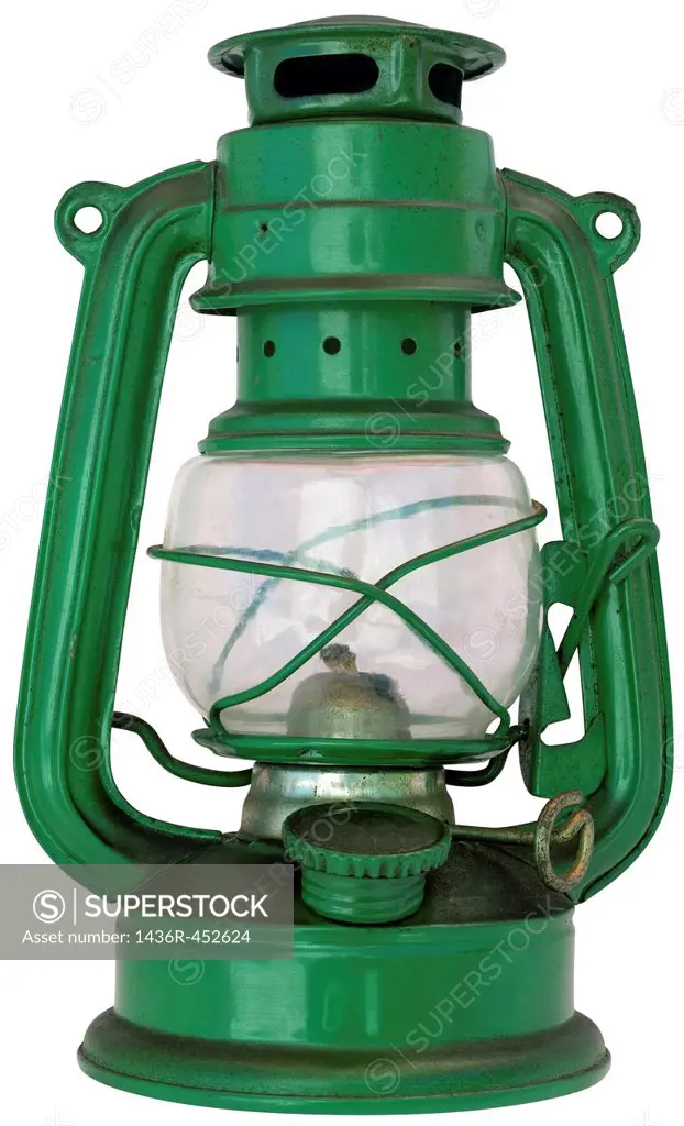 Green Petroleum Lamp Isolated with Clipping path.