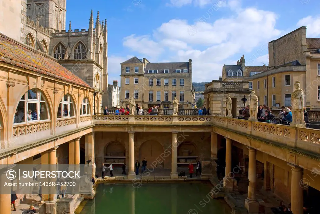 The Great Bath at the Roman Baths, City of Bath, Somerset, England.