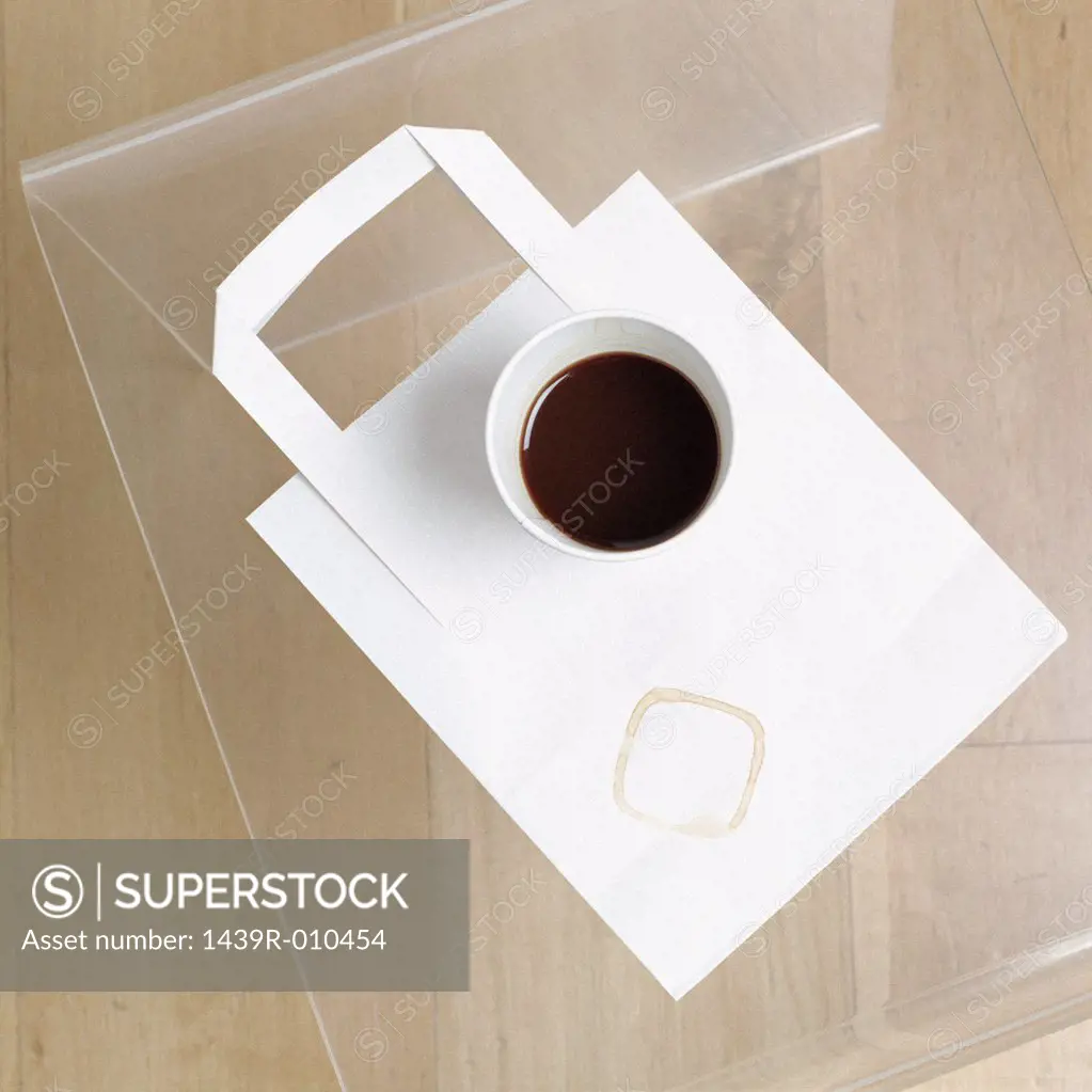 Square coffee stain on paper bag