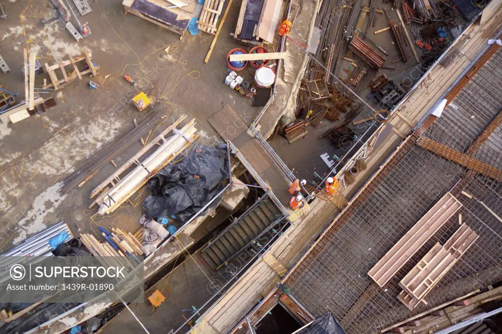 Aerial view of a building site