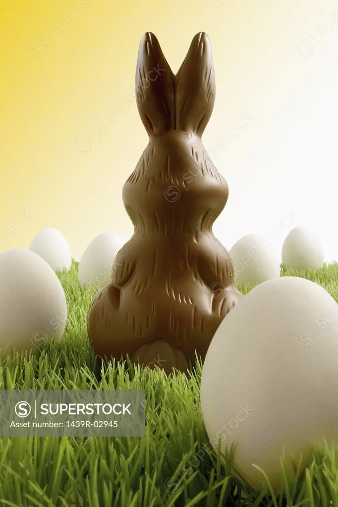Chocolate easter bunny and eggs