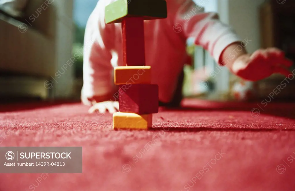 Crawling baby and building blocks