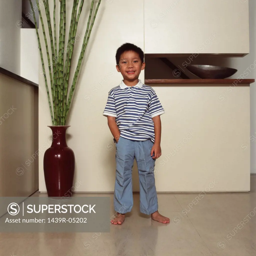 Boy standing in living room