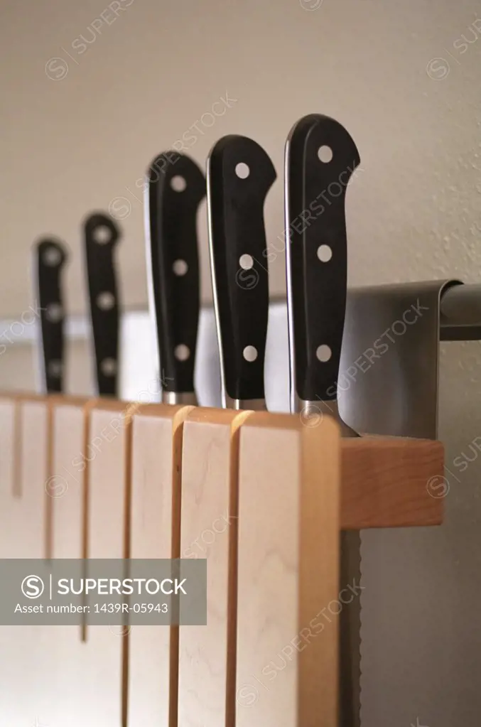 Kitchen knives in rack