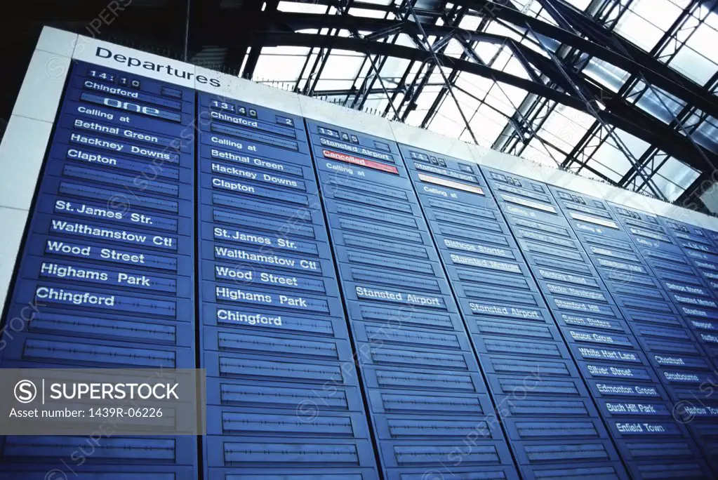 Departure board at Liverpool Street station London