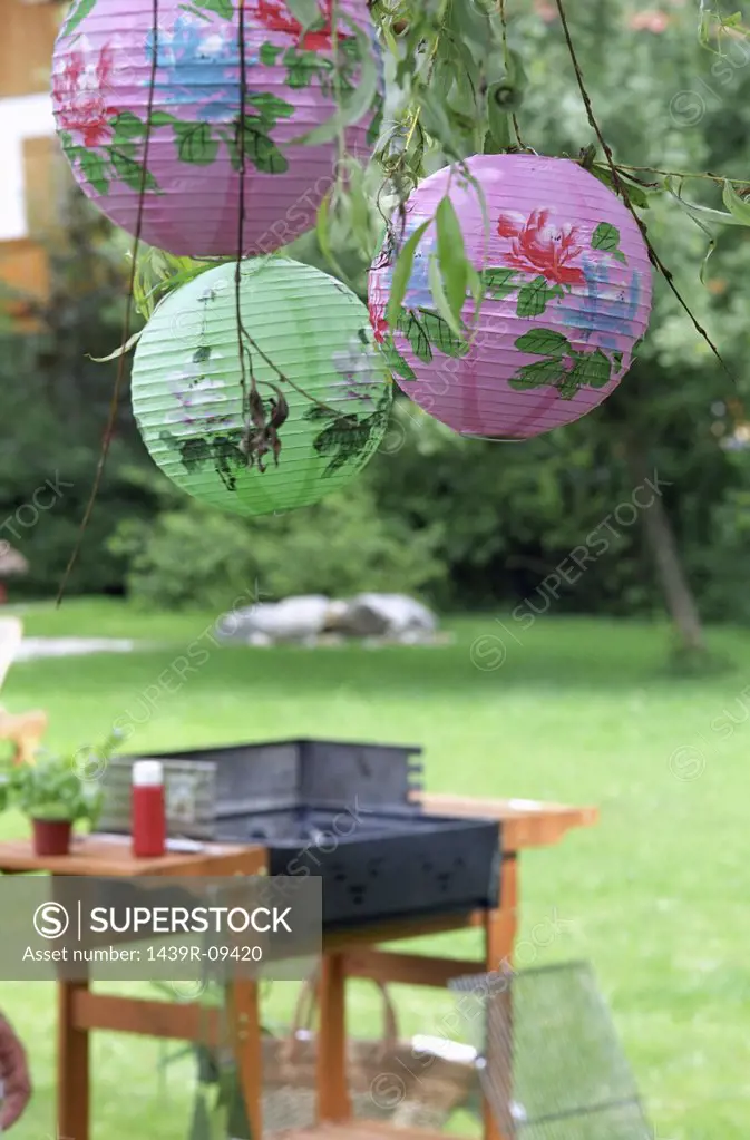 Paper lampshades at barbeque
