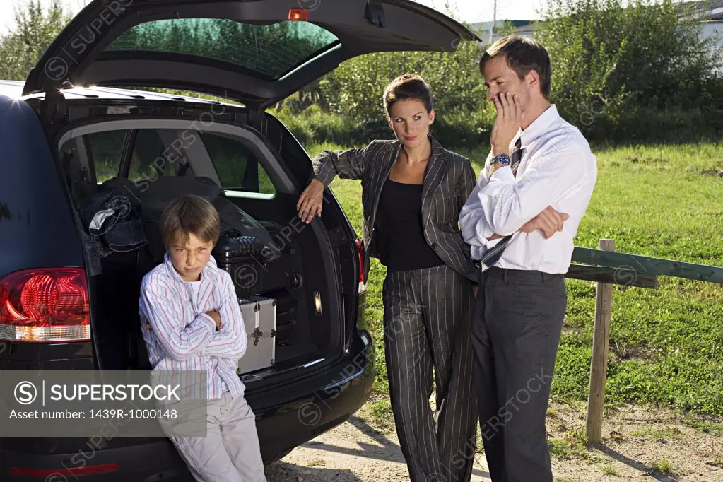 Family with broken down car