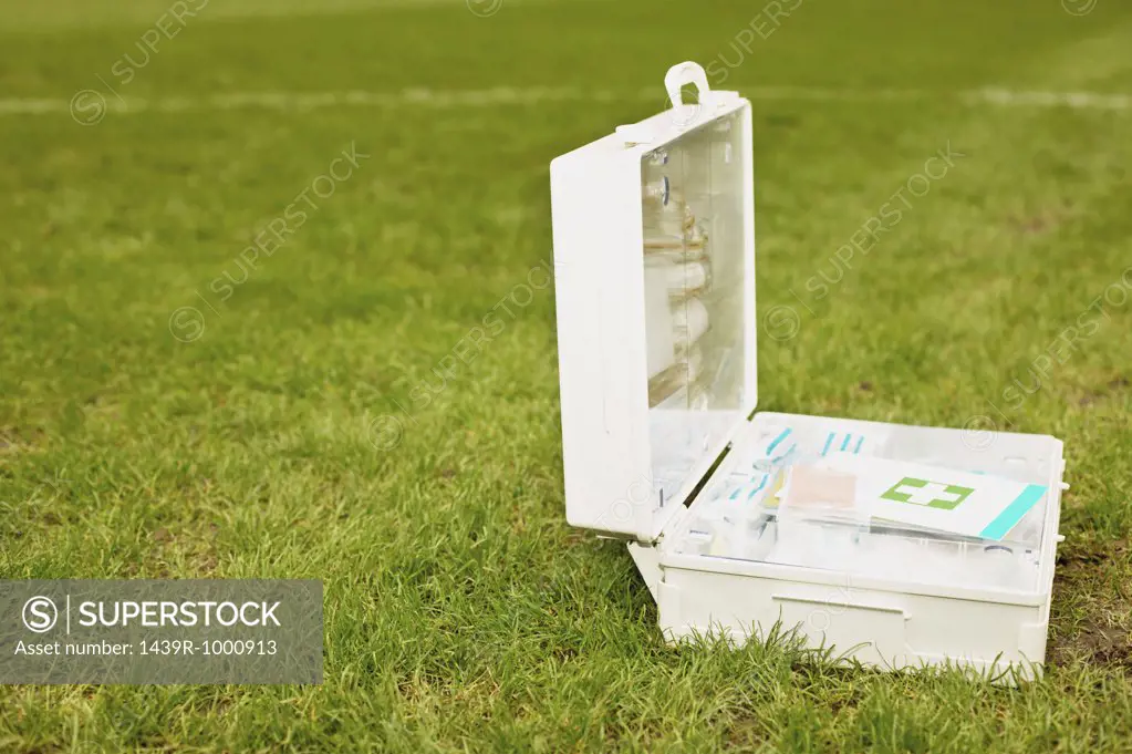 First aid kit on football pitch