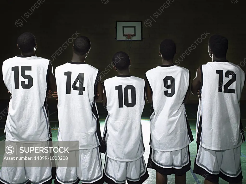 Rear view of basketball team