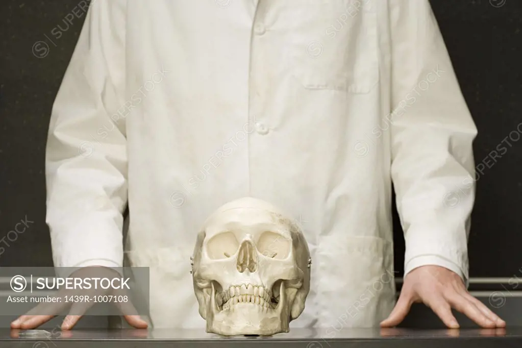 Student stood with human skull