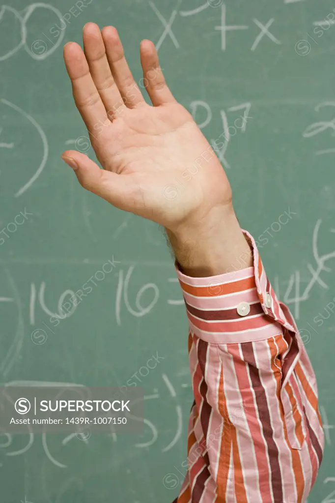 Male student with his hand raised