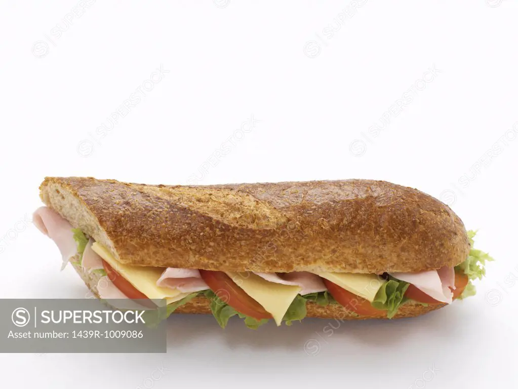 Cheese and ham baguette