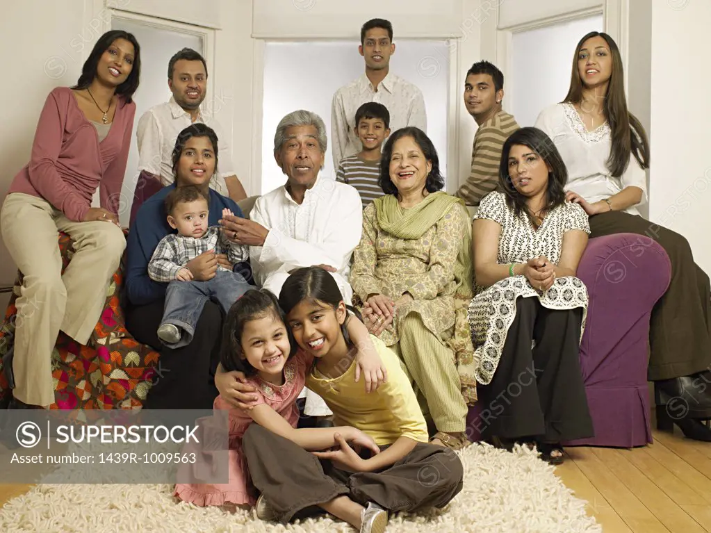 Large indian family in living room