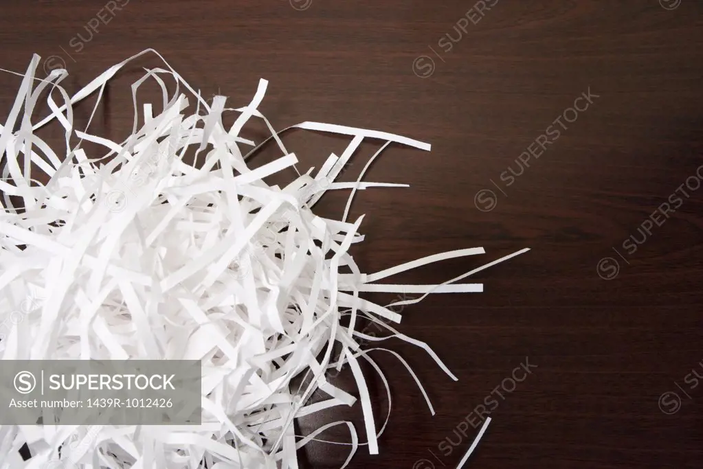 Shredded paper on a desk