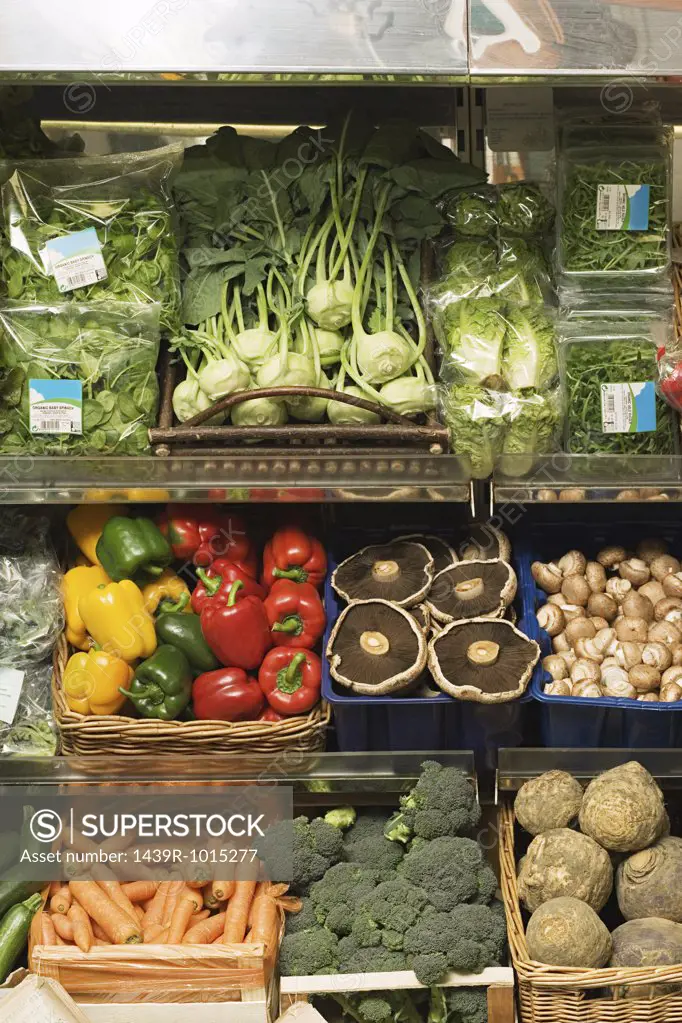 Organic fruit and vegetables in greengrocers 