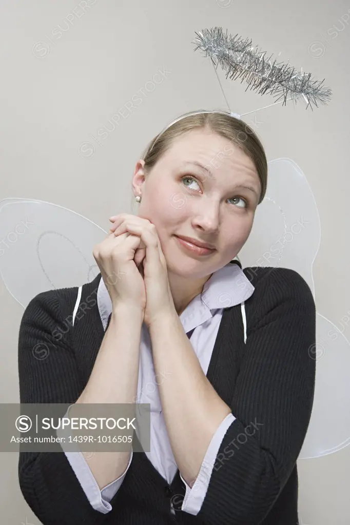 Office worker dressed as an angel