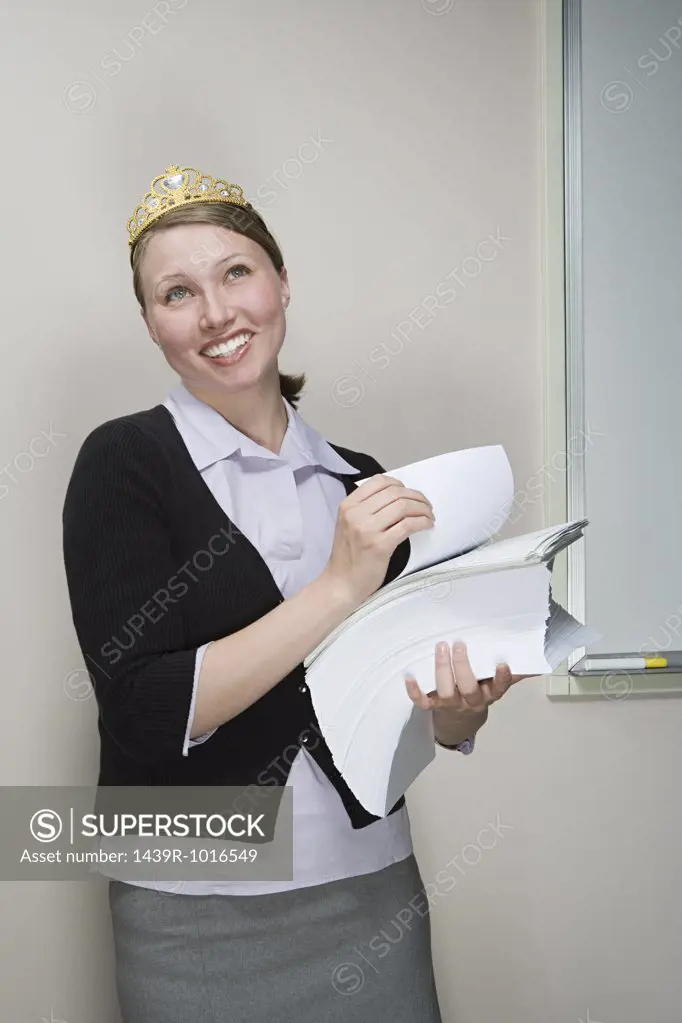 Office worker wearing a tiara